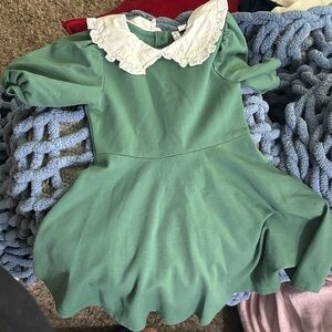 Janie and Jack Forest Green Dress with Ivory Collar